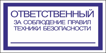 B44 ответственный за соблюдение правил тб (пластик, 200х100 мм) - Знаки безопасности - Вспомогательные таблички - ohrana.inoy.org